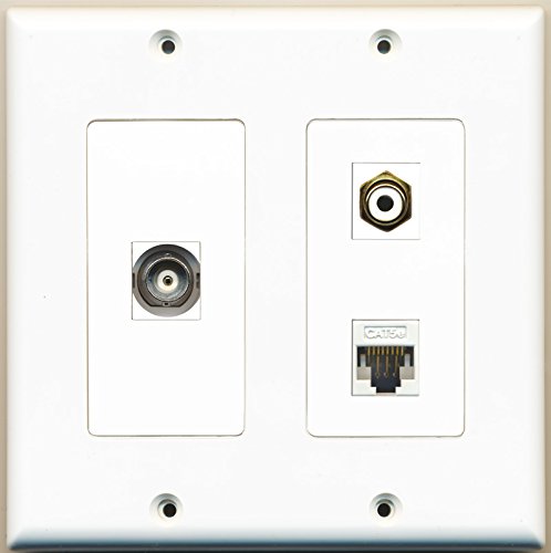 RiteAV - 1 Port RCA White 1 Port BNC 1 Port Cat5e Ethernet White - 2 Gang Wall Plate