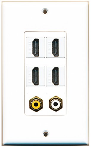 RiteAV - 4 Port HDMI 1 RCA White 1 RCA Yellow Wall Plate Decorative