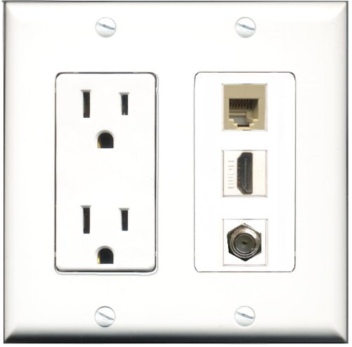 RiteAV - 15 Amp Power Outlet 1 Port HDMI 1 Port Coax 1 Port Phone Beige Decorative Wall Plate