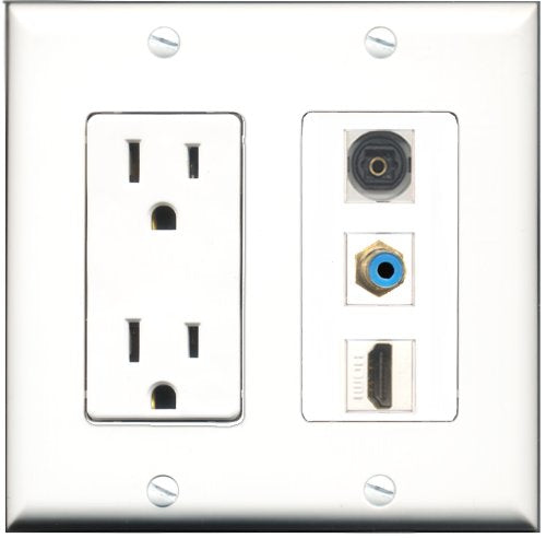 RiteAV - 15 Amp Power Outlet 1 Port HDMI 1 Port RCA Blue 1 Port Toslink Decorative Wall Plate