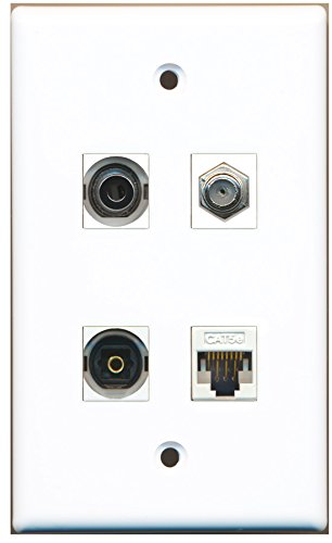 RiteAV - 1 Port Coax Cable TV- F-Type 1 Port Toslink 1 Port 3.5mm 1 Port Cat5e Ethernet White Wall Plate
