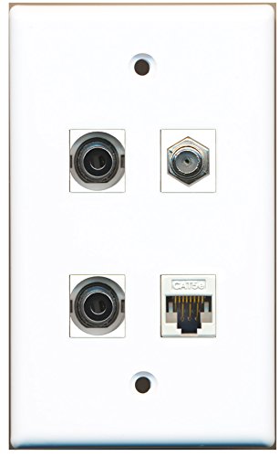 RiteAV - 1 Port Coax Cable TV- F-Type 2 Port 3.5mm 1 Port Cat5e Ethernet White Wall Plate