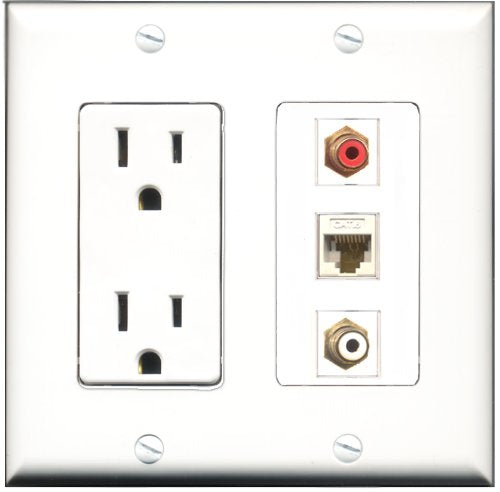 RiteAV - 15 Amp Power Outlet 1 Port RCA Red 1 Port RCA White 1 Port Cat6 Ethernet Ethernet White Decorative Wall Plate