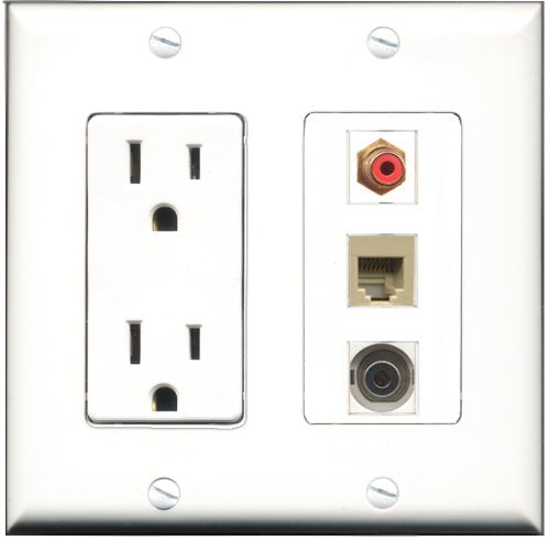 RiteAV - 15 Amp Power Outlet 1 Port RCA Red 1 Port Phone Beige 1 Port 3.5mm Decorative Wall Plate