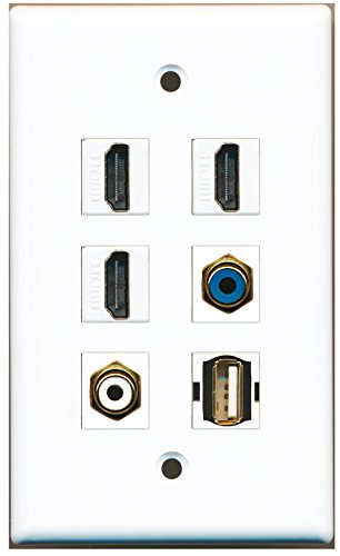 RiteAV - 3 HDMI 1 Port RCA White 1 Port RCA Blue 1 Port USB A-A Wall Plate