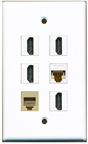 RiteAV - 4 HDMI 1 Port Phone RJ11 RJ12 Beige 1 Port Cat6 Ethernet White Wall Plate