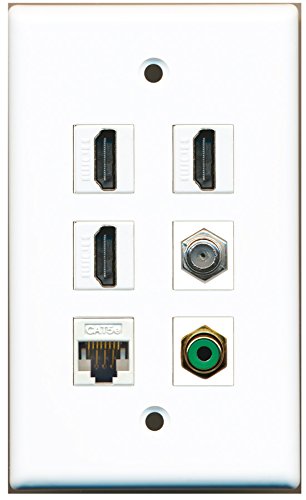 RiteAV - 3 HDMI 1 Port RCA Green 1 Port Coax Cable TV- F-Type 1 Port Cat5e Ethernet White Wall Plate