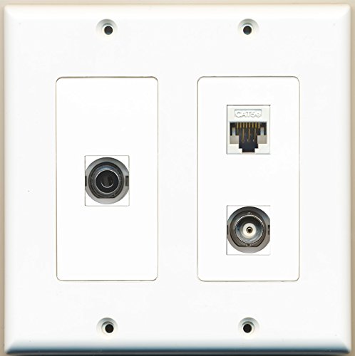 RiteAV - 1 Port 3.5mm 1 Port BNC 1 Port Cat5e Ethernet White - 2 Gang Wall Plate