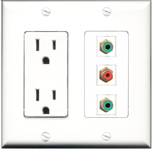 RiteAV - 15 Amp Power Outlet 1 Port RCA Red 2 Port RCA Green Decorative Wall Plate
