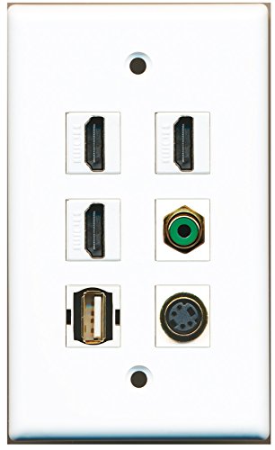 RiteAV - 3 HDMI 1 Port RCA Green 1 Port USB A-A 1 Port S-Video Wall Plate