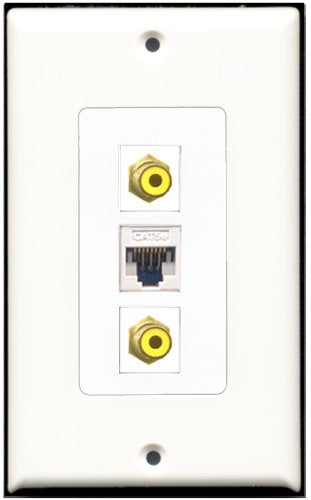 RiteAV - 2 Port RCA Yellow 1 Cat5e Ethernet White Wall Plate Decorative