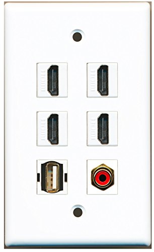 RiteAV - 4 HDMI 1 Port RCA Red 1 Port USB A-A Wall Plate