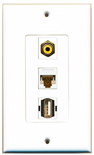 RiteAV - 1 Port RCA Yellow and 1 Port USB A-A and 1 Port Cat6 Ethernet White Decorative Wall Plate Decorative