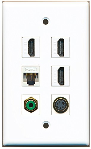 RiteAV - 3 HDMI 1 Port RCA Green 1 Port S-Video 1 Port Cat5e Ethernet White Wall Plate
