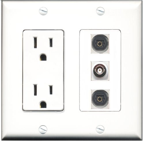 RiteAV - 15 Amp Power Outlet 2 Port Toslink 1 Port BNC Decorative Wall Plate