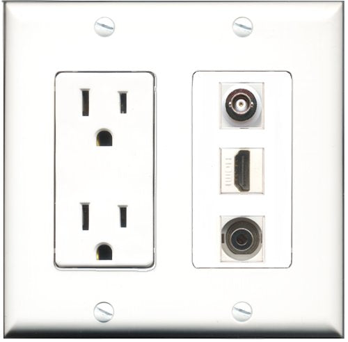 RiteAV - 15 Amp Power Outlet 1 Port HDMI 1 Port 3.5mm 1 Port BNC Decorative Wall Plate