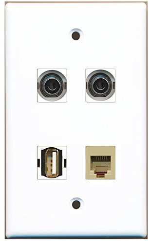 RiteAV - 1 Port USB A-A 1 Port Phone RJ11 RJ12 Beige 2 Port 3.5mm Wall Plate