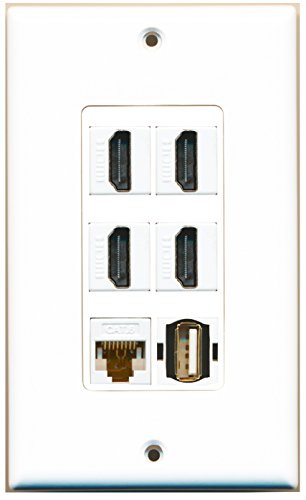RiteAV - 4 Port HDMI 1 USB A-A 1 Cat6 Ethernet White Wall Plate Decorative