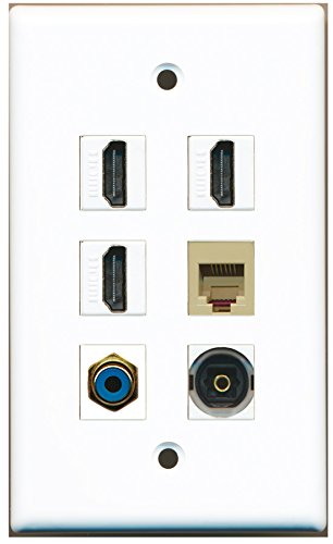 RiteAV - 3 HDMI 1 Port RCA Blue 1 Port Phone RJ11 RJ12 Beige 1 Port Toslink Wall Plate