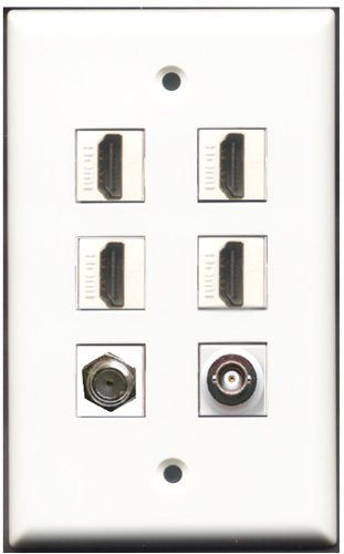 RiteAV - 4 Port HDMI 1 Coax Cable TV- F-Type 1 BNC Wall Plate