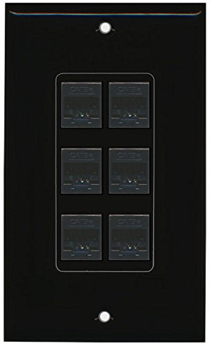 RiteAV (1 Gang Decorative) 6 Cat5e Black Wall Plate Black