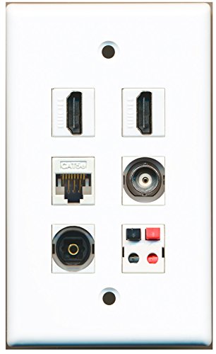 RiteAV - 2 HDMI 1 Port Toslink 1 Port BNC 1 Port Cat5e Ethernet White 1 Port Speaker Wall Plate