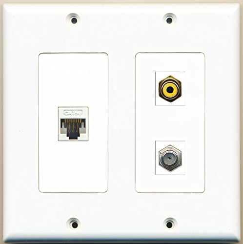 RiteAV - 1 Port RCA Yellow 1 Port Coax Cable TV- F-Type 1 Port Cat5e Ethernet White - 2 Gang Wall Plate