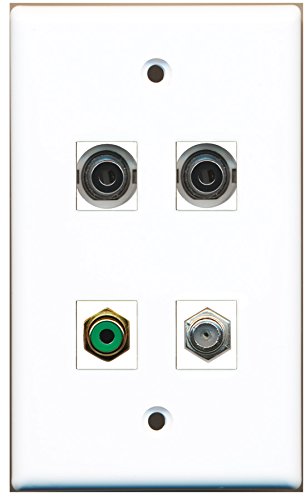 RiteAV - 1 Port RCA Green 1 Port Coax Cable TV- F-Type 2 Port 3.5mm Wall Plate