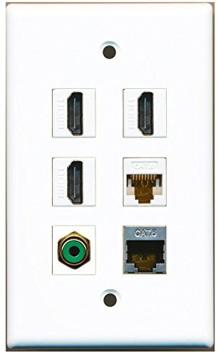 RiteAV - 3 HDMI 1 Port RCA Green 1 Port Shielded Cat6 Ethernet 1 Port Cat6 Ethernet White Wall Plate