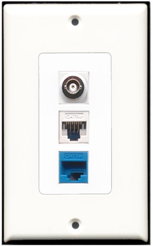 RiteAV - 1 Port BNC 1 Cat5e Ethernet White 1 Cat5e Ethernet Blue Wall Plate Decorative