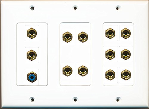 RiteAV 12 Banana (for 6 Speakers) and RCA Blue Subwoofer Port Decorative Wall Plate White