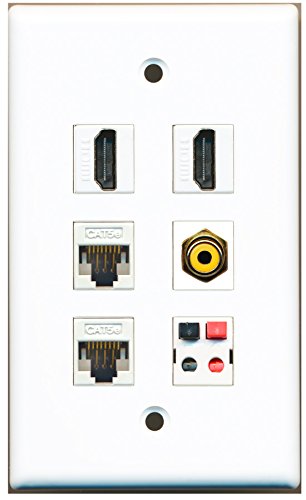 RiteAV - 2 HDMI 1 Port RCA Yellow 2 Port Cat5e Ethernet White 1 Port Speaker Wall Plate