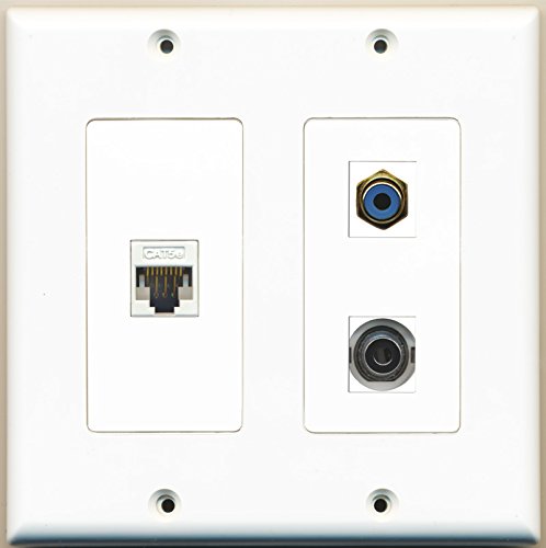 RiteAV - 1 Port RCA Blue 1 Port 3.5mm 1 Port Cat5e Ethernet White - 2 Gang Wall Plate