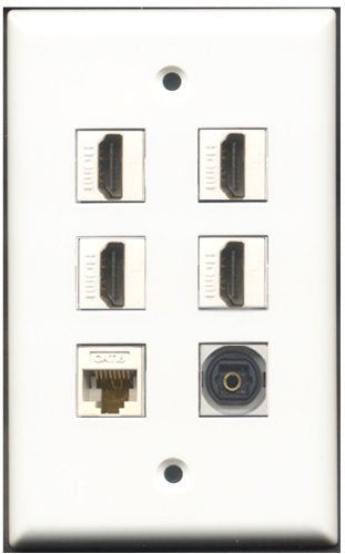 RiteAV - 4 Port HDMI 1 Toslink 1 Cat6 Ethernet White Wall Plate