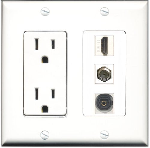 RiteAV - 15 Amp Power Outlet 1 Port HDMI 1 Port Coax 1 Port Toslink Decorative Wall Plate