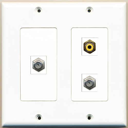 RiteAV - 1 Port RCA Yellow 2 Port Coax Cable TV- F-Type - 2 Gang Wall Plate