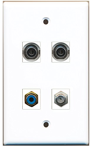 RiteAV - 1 Port RCA Blue 1 Port Coax Cable TV- F-Type 2 Port 3.5mm Wall Plate