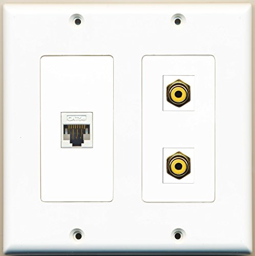 RiteAV - 2 Port RCA Yellow 1 Port Cat5e Ethernet White - 2 Gang Wall Plate