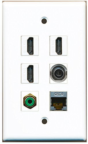 RiteAV - 3 HDMI 1 Port RCA Green 1 Port Shielded Cat6 Ethernet 1 Port 3.5mm Wall Plate