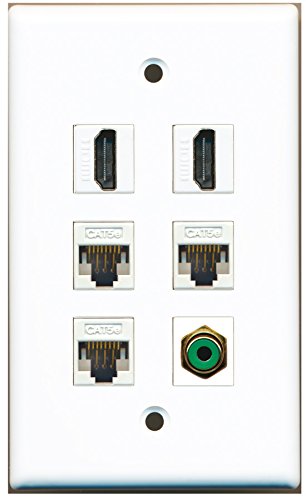 RiteAV - 2 HDMI 1 Port RCA Green 3 Port Cat5e Ethernet White Wall Plate