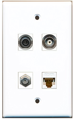 RiteAV - 1 Port Coax Cable TV- F-Type 1 Port 3.5mm 1 Port BNC 1 Port Cat6 Ethernet White Wall Plate