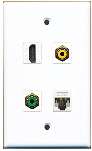 RiteAV - 1 Port HDMI 1 Port RCA Yellow 1 Port RCA Green 1 Port Cat5e Ethernet White Wall Plate