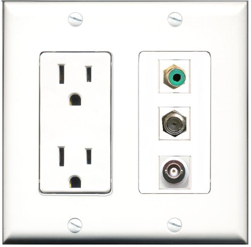 RiteAV - 15 Amp Power Outlet 1 Port RCA Green 1 Port Coax 1 Port BNC Decorative Wall Plate