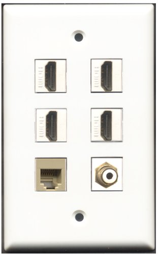 RiteAV - 4 Port HDMI 1 RCA White 1 Phone RJ11 RJ12 Beige Wall Plate