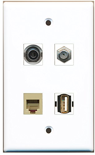 RiteAV - 1 Port Coax Cable TV- F-Type 1 Port USB A-A 1 Port Phone RJ11 RJ12 Beige 1 Port 3.5mm Wall Plate
