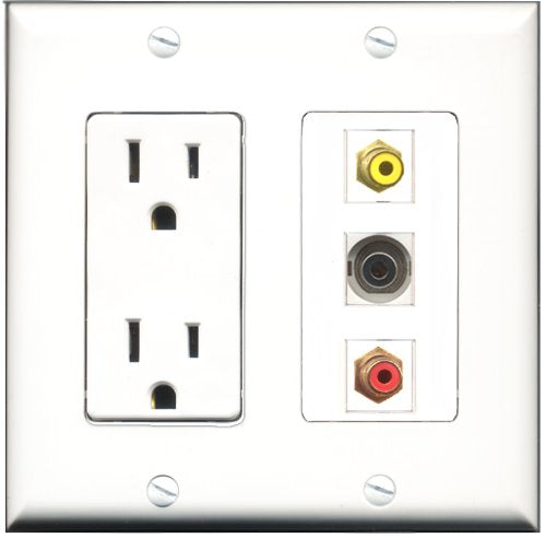 RiteAV - 15 Amp Power Outlet 1 Port RCA Red 1 Port RCA Yellow 1 Port 3.5mm Decorative Wall Plate
