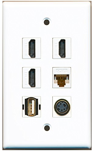 RiteAV - 3 HDMI 1 Port USB A-A 1 Port S-Video 1 Port Cat6 Ethernet White Wall Plate