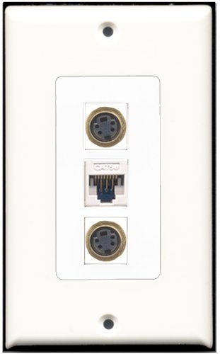 RiteAV - 2 Port S-Video 1 Cat5e Ethernet White Wall Plate Decorative
