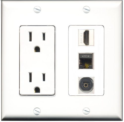 RiteAV - 15 Amp Power Outlet 1 Port HDMI 1 Port Shielded Cat6 Ethernet Ethernet 1 Port Toslink Decorative Wall Plate