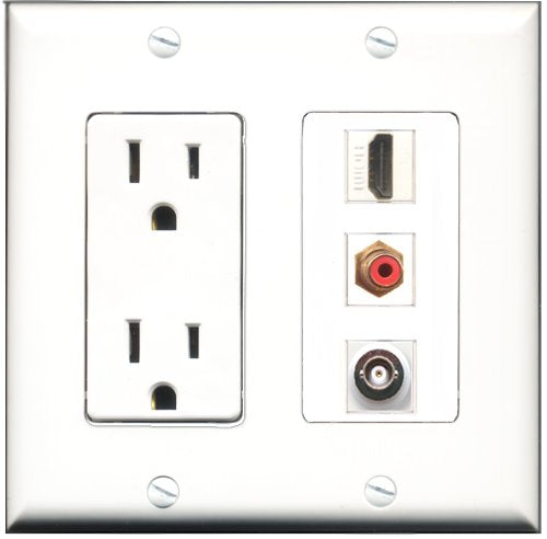 RiteAV - 15 Amp Power Outlet 1 Port HDMI 1 Port RCA Red 1 Port BNC Decorative Wall Plate